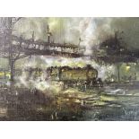 Graham Hedges Oil on Canvas Painting depicting a steam train at night. Signed to bottom right,