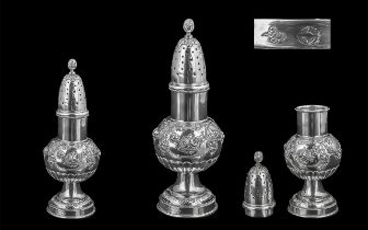 French 19th Century Silver Caster of Circular Form, With Pull of Cover Topped by a Pineapple Finial,
