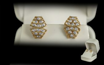 18ct Gold - Pleasing and Good Quality Pair of Diamond Set Earrings. Marked 750 - 18ct. Pleasing Form