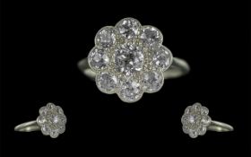 Ladies 18ct White Gold Attractive Diamond Set Cluster Ring. Marked 18ct to Interior of Shank. Set