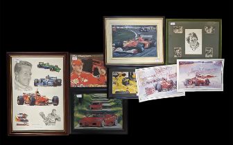 Racing Interest - Collection of Framed & Loose prints, including Michael Schumacher, Giles