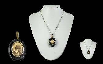 Antique Period - Pleasing Quality 9ct Gold Black Enamel Pendant Locket, The Oval Shaped Pendant /