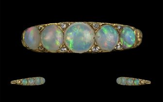 Antique Period - 18ct Gold Pleasing 18ct Gold 5 Stone Opal Set Ring, Ornate Setting. Not Marked