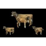 Beswick Hand Painted Farm Animal Figures ( 2 ) ' Jersey Cow and Calf ' Model No 1345 - 1249D.