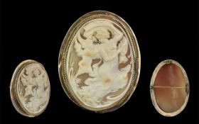 Victorian Period Good Quality 9ct Gold Large Mounted Shell Cameo Set Brooch, Depicting - Excellent