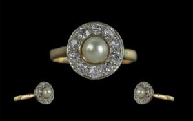 Antique Period Good Quality 18ct Gold Diamond and Pearl Set Dress Ring, marked 18ct to the shank,