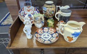 Box of Miscellaneous Pottery, to include an antique Parian jug, a Doulton Mr Pickwick jug,