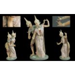 large Lladro Gres Figure Group 'Thai Dancers', modelled as a pair of exotic dancers, Issued 1974,