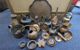 Huge Amount of Antique Copper Items, Includes Trays, Drinking Vessels, Pans, Kettles, Water Cans