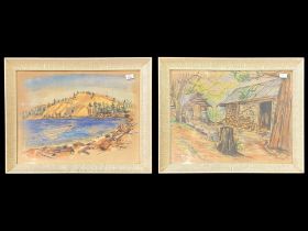 Two John Wilson Paintings, one depicting Lake Arrowhead, dated 1962, modern art style featuring