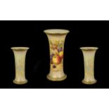 Royal Worcester Signed and Hand Painted Tulip Shaped Vase ' Fruits ' Stillife, Apples and Berries,