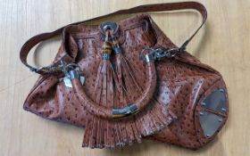 Genuine Gucci Ostrich Handbag, tan with