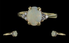 Ladies 9ct Gold Attractive Opal and Diam
