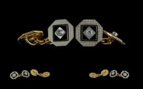 A Fine Pair of 18ct Gold Black Enamel an