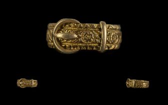 Antique Period - Attractive 18ct Gold Buckle Banded Ring, With Embossed Floral Decoration to