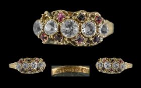 Victorian Period 1837-1901 15ct Gold Gem Set Ring, ornate setting and shank, embossed symbols all