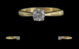 Ladies - 18ct Gold Excellent Single Stone Diamond Set Ring. Full Hallmark to Interior of Shank.