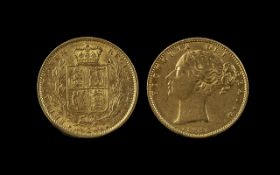 Queen Victoria 22ct Gold - Shield Back Young Head Full Sovereign - Date 1863. Good Very Fine -