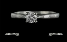 Platinum Ladies Single Stone Diamond Set Ring. Marked 950 to Interior of Shank. The Modern Brilliant
