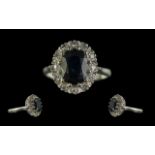 18ct White Gold Sapphire & Diamond Ring, ring size M. Weight 5 grams.