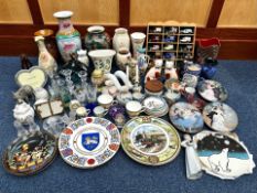 Three Boxes of Collectible Porcelain, Pottery & Glass, including cabinet plates, Portmeirion, vases,