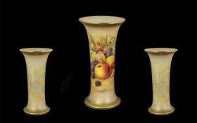 Royal Worcester Signed and Hand Painted Tulip Shaped Vase ' Fruits ' Stillife, Apples and Berries,