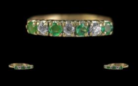 Ladies Attractive 9ct Gold Emerald and Diamond Set Ring. Full Hallmark to Interior of Shank. The