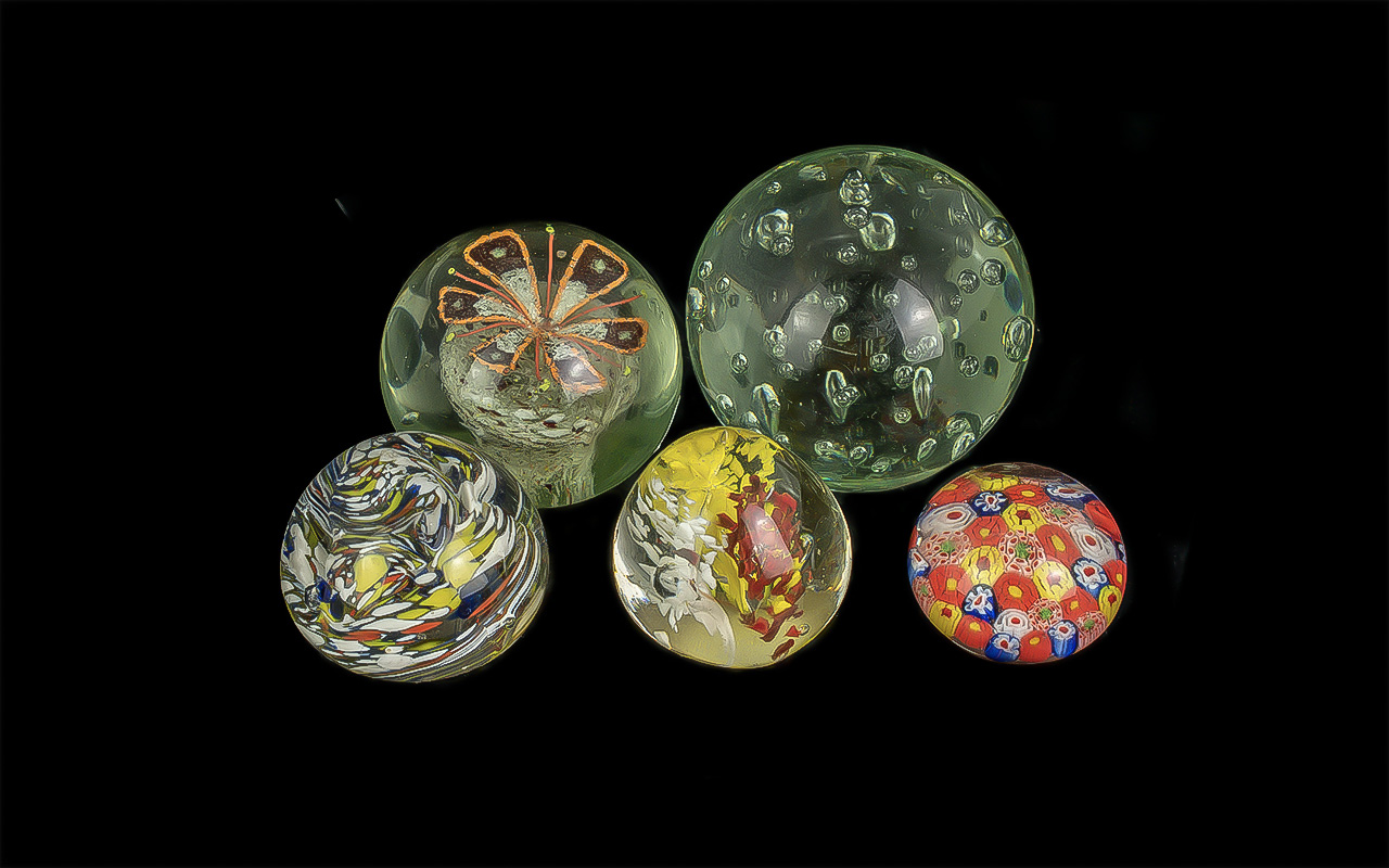Collection of Paperweights. ( 5 ) Paperweights to Include Milifiri and