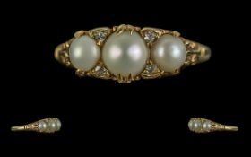 Victorian Period 1837 - 1901 Excellent Ladies 18ct Gold Pearl and Diamond Set Ring, Ornate Gallery