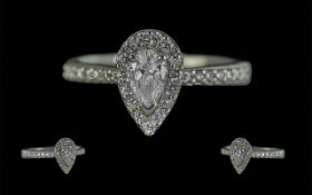 Ladies Superb 14ct White Gold Pear Shaped Diamond Set Contemporary Design Dress Ring, full