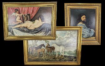 Three Decorative 1970's Paintings, School of Art copies, comprising one depicting a group of