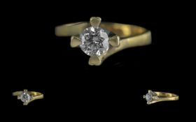 18ct Gold - Excellent Quality Contemporary Designed Single Stone Diamond Set Ring. Marked 750 - 18ct