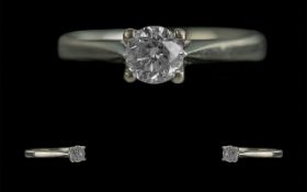 18ct White Gold - Contemporary Designed Single Stone Diamond Set Ring. Full Hallmark to Interior