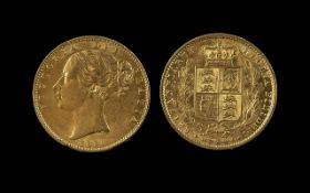 Queen Victoria 22ct Gold Shield Back Young Head Full Sovereign - Date 1861. About Very Fine - Please