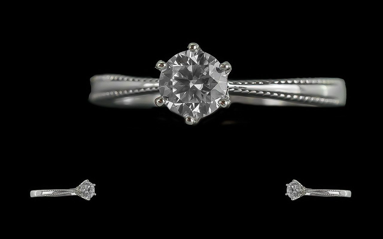 18ct White Gold Lab Grown Solitaire Diamond Ring. Diamond 0.8ct, weight 1.85 grams, ring size M/N.