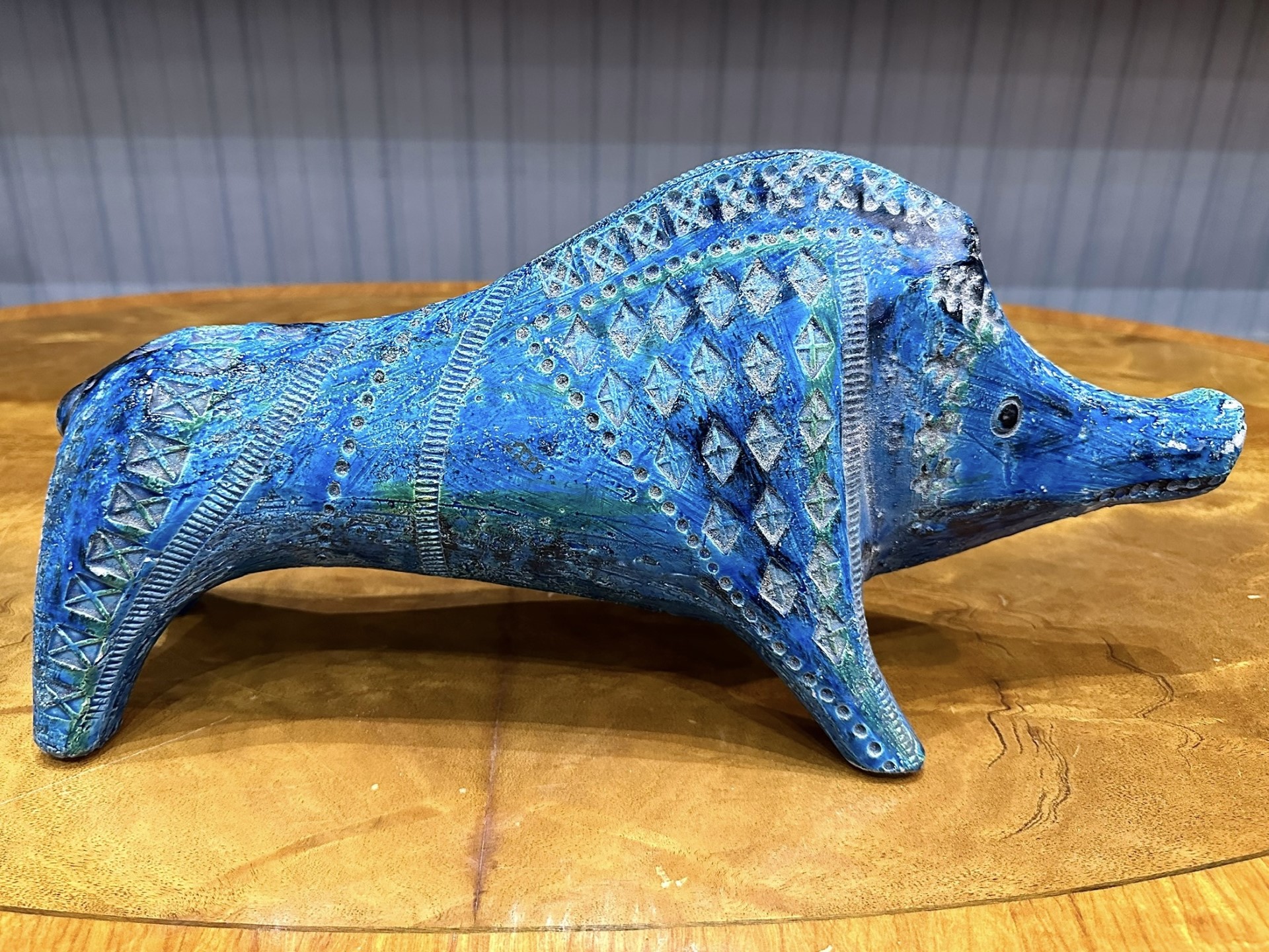 A Pottery Figure of a Wild Boar. Nicely Decorated with Blues / Greens Colour way. Unmarked. Approx - Image 2 of 4