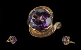 Ladies 14ct Gold Superb Single Stone Star - Amethyst Set Ring. c.1970's. Marked 14ct to Shank. The