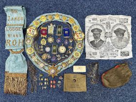 Masonic Interest - Collection of Masonic items, including medals, chain of office, sash