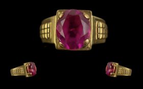 22ct Gold Superb Quality Single Stone Ruby Set Ring. Not marked, tests high carat gold. The large