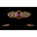 Antique Period Attractive 18ct Gold, Ruby and Diamond Set Ring. Excellent design, full hallmark