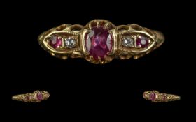 Antique Period Attractive 18ct Gold, Ruby and Diamond Set Ring. Excellent design, full hallmark