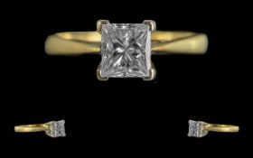 Ladies - Excellent Quality 18ct Gold Single Stone Princes Cut Diamond Set Dress Ring, Full