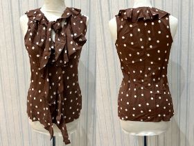 Ralph Lauren Polo Sleeveless Blouse Style 'Concept Multi', silk shirt in brown with spots, frill