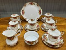 Royal Albert 'Old Country Roses' Tea Set, comprising six teacups, saucers and side plates, milk jug,