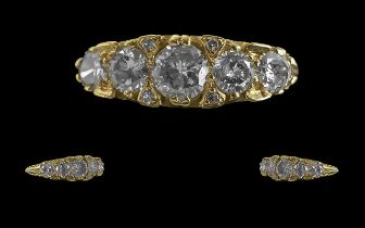 Antique Period - Excellent Quality 5 Stone Pave Set Diamond Ring, Gallery Setting. Marked 18ct to