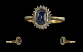 18ct Gold - Attractive Diamond and Sapphire Set Cluster Ring. Marked 750 to Interior of Shank. The