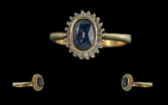 18ct Gold - Attractive Diamond and Sapphire Set Cluster Ring. Marked 750 to Interior of Shank. The