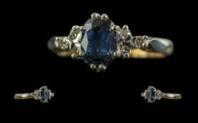18ct Gold Attractive 3 Stone Sapphire and DIamond Set Ring. Marked 18ct to Interior of Shank. The