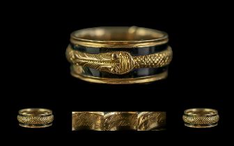 Historical Interest - Scottish 18ct Gold and Black Enamel Mourning Ring, Overlaid with The Full