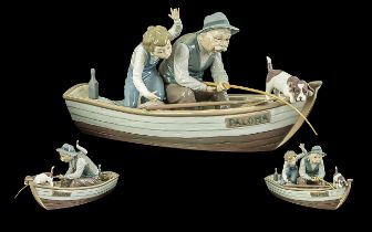 Lladro Figure Groupof Grandfather & Grandson in Fishing Boat 'Paloma'. LLadro figure group '